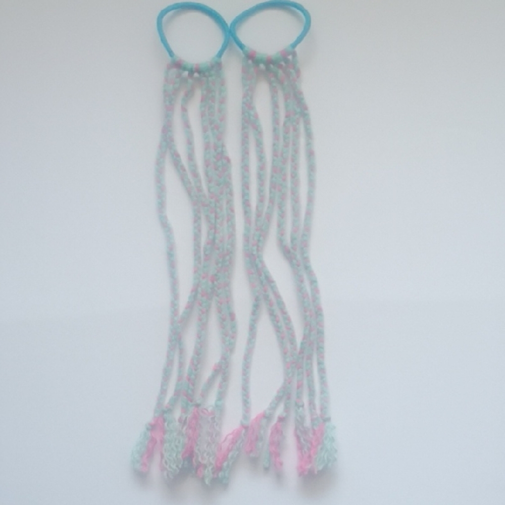 Pastel Pink and Mint Braided Hair Ties with Tassels